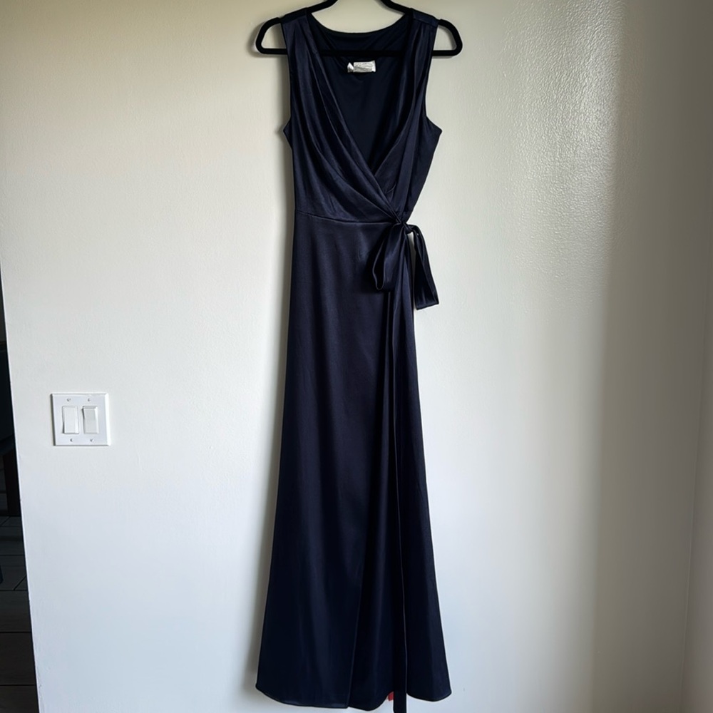 New Jenny Packham Bridesmaids Silky Navy Blue Wrap Tie Maxi Dress Gown Size 12